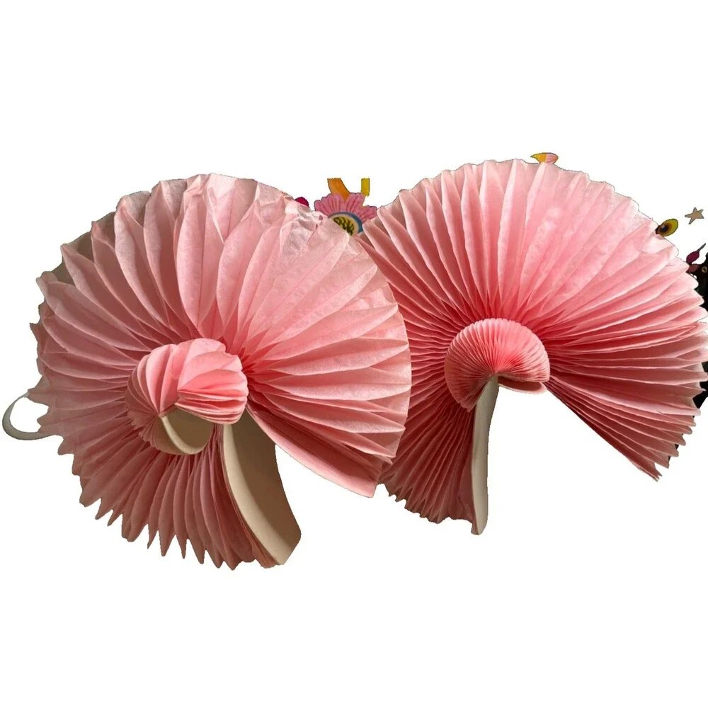 Vintage Hallmark Honeycomb Tissue Bell Decoration Pink Set of 2